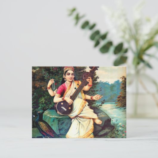 Goddess Saraswati van Raja Ravi Varma Briefkaart (Staand voorkant)