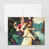 Goddess Saraswati van Raja Ravi Varma Briefkaart (Voorkant / Achterkant)