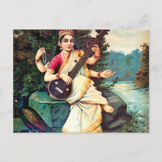 Goddess Saraswati van Raja Ravi Varma Briefkaart (Voorkant)