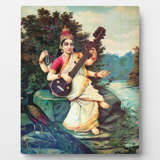 Goddess Saraswati van Raja Ravi Varma Fotoplaat (Voorkant)
