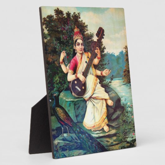 Goddess Saraswati van Raja Ravi Varma Fotoplaat (Zijkant)