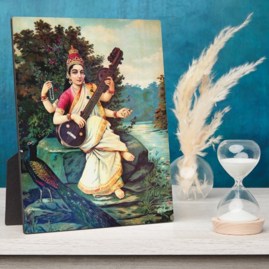 Goddess Saraswati van Raja Ravi Varma Fotoplaat (Zijkant)