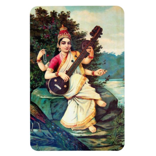 Goddess Saraswati van Raja Ravi Varma Magneet (Verticaal)