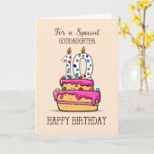 Goddochter 10th Birthday, 10 op de zoete roze Cake Kaart (Gele Bloem)