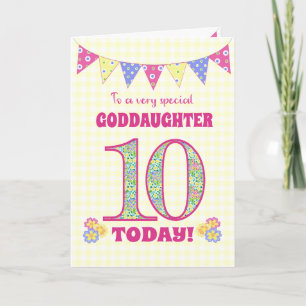 Goddochter 10th Birthday Primroses Bunting Kaart