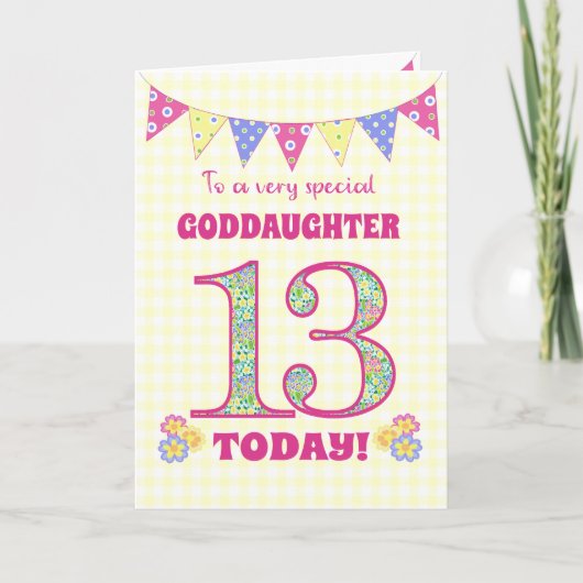 Goddochter 13th Birthday Primroses Bunting Kaart (Voorkant)