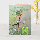 Goddochter 14 jaar, bloemenfee verjaardagskaart kaart (Gele Bloem)