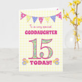 Goddochter 15th Birthday Primroses Bunting Kaart (Gele Bloem)