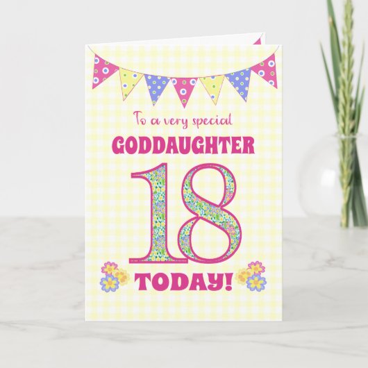 Goddochter 18th Birthday Primroses Bunting Kaart (Voorkant)