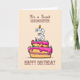 Goddochter 3rd Birthday, 3 op de zoete roze Cake Kaart
