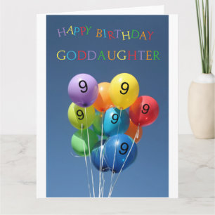Goddochter, 9de gelukkige ballonverjaardag. kaart