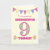 Goddochter 9th Birthday Primroses Bunting Kaart (Voorkant)