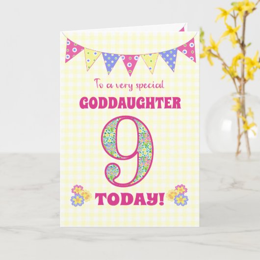 Goddochter 9th Birthday Primroses Bunting Kaart (Gele Bloem)
