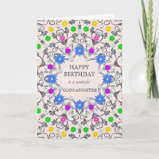 Goddochter Abstracte Flowers Birthday Card Kaart (Voorkant)