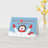 Goddochter Baby First Kerstman Snowman Kaart (Gele Bloem)