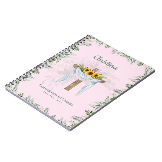 Goddochter BEVESTIGING Roze Zonnebloemen Bloemen Notitieboek (Linkerzijde)