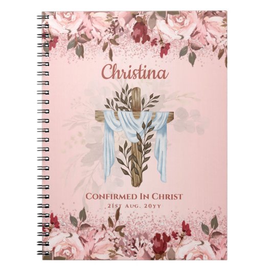 Goddochter BEVESTIGING Rozegoud Bloemen Roze Niet Notitieboek (Voorkant)