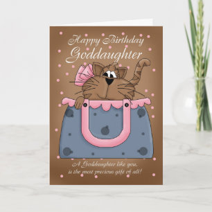 Goddochter Birthday Card - Cute Cat Purse Pet Kaart