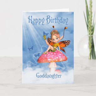 Goddochter Birthday Card - Fairy op een paddenstoe Kaart
