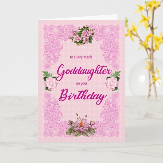 Goddochter Birthday met Kaart van Rozen (Gele Bloem)