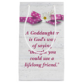 Goddochter Birthday met Polka Dot Ribbon Klein Cadeauzakje (Voorkant)