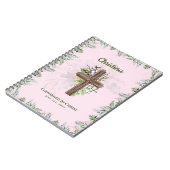 Goddochter CONFIRMATION roze Greenery Cross Notitieboek (Linkerzijde)