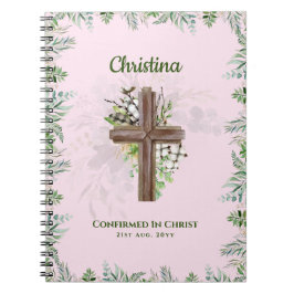 Goddochter CONFIRMATION roze Greenery Cross Notitieboek