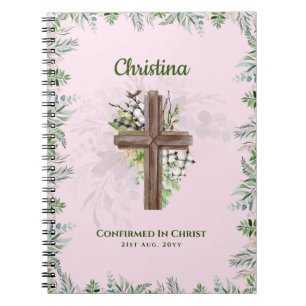 Goddochter CONFIRMATION roze Greenery Cross Notitieboek