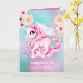 Goddochter Cute Unicorn Birthday IEDER LEEFTIJD Kaart (Gele Bloem)