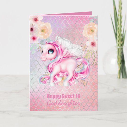 Goddochter Cute Unicorn Birthday IEDER LEEFTIJD Kaart (Voorkant)