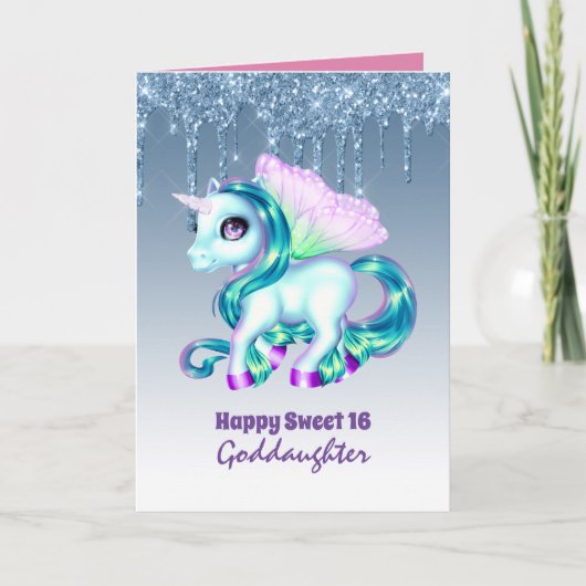 Goddochter Cute Unicorn Birthday IEDER LEEFTIJD Kaart (Voorkant)
