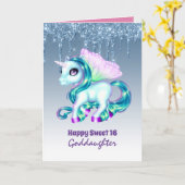 Goddochter Cute Unicorn Birthday IEDER LEEFTIJD Kaart (Gele Bloem)