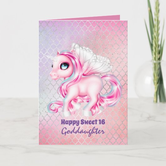 Goddochter Cute Unicorn Verjaardag ELKE LEEFTIJD Kaart (Voorkant)