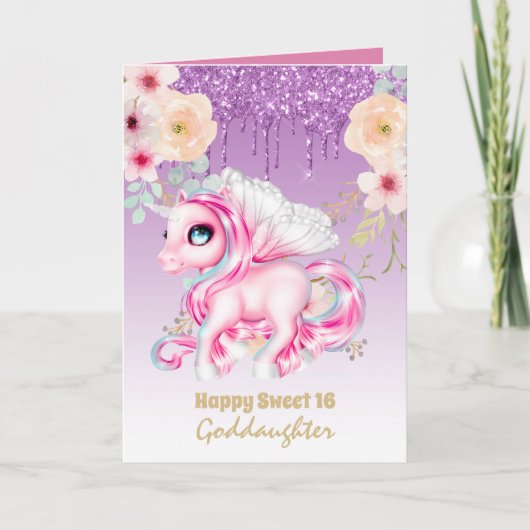 Goddochter Cute Unicorn Verjaardag ELKE LEEFTIJD Kaart (Voorkant)