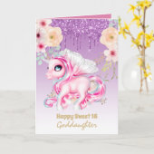 Goddochter Cute Unicorn Verjaardag ELKE LEEFTIJD Kaart (Gele Bloem)