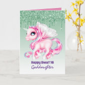Goddochter Cute Unicorn Verjaardag ELKE LEEFTIJD Kaart (Gele Bloem)