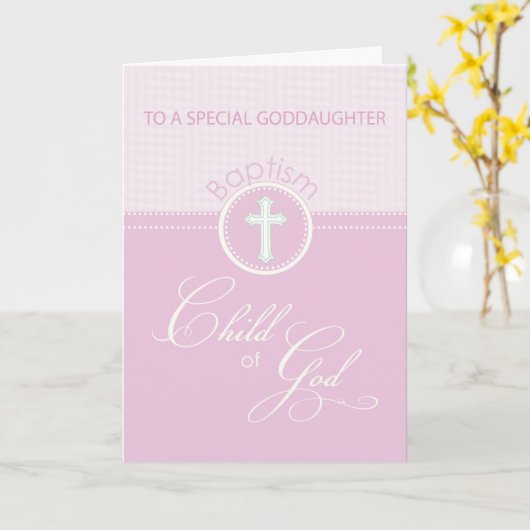 Goddochter Doop Gefeliciteerd Pink Child Kaart (Gele Bloem)