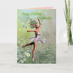 Goddochter, een ballerina bloem verjaardagskaart kaart