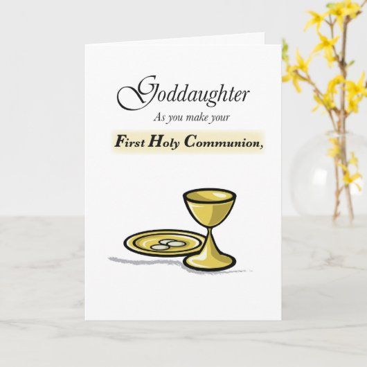 Goddochter, eerste communie gefeliciteerd kaart (Gele Bloem)