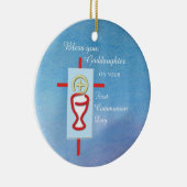 Goddochter, Eerste Heilige Communie, Turquoise Keramisch Ornament (Rechts)