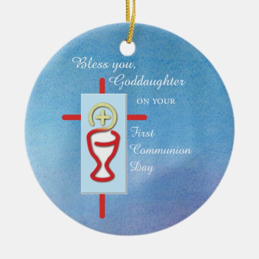 Goddochter, Eerste Heilige Communie, Turquoise Keramisch Ornament (Voorkant)
