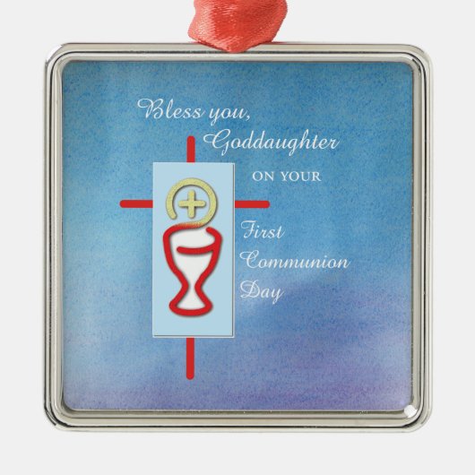 Goddochter, Eerste Heilige Communie, Turquoise Metalen Ornament (Voorkant)