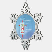 Goddochter, Eerste Heilige Communie, Turquoise Tin Sneeuwvlok Ornament (Rechts)