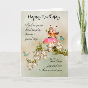 Goddochter Fairy Birthday Card met bloesem Kaart