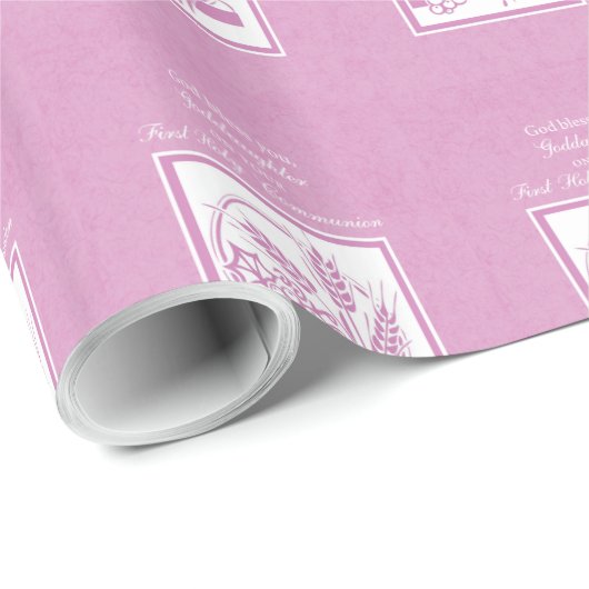 Goddochter First Commune, Roze Cadeaupapier (Rol Hoek)