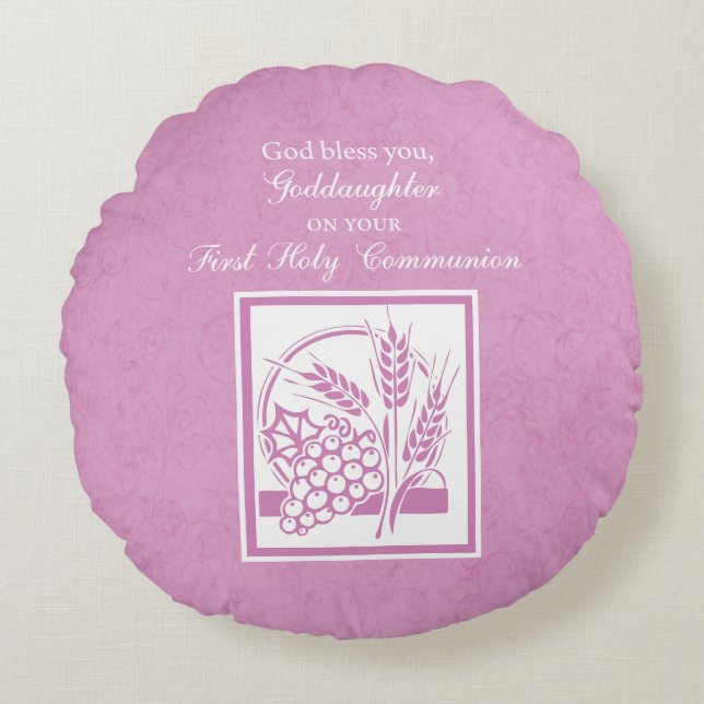 Goddochter First Commune, Roze Rond Kussen (Voorkant)