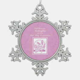 Goddochter First Commune, Roze Tin Sneeuwvlok Ornament