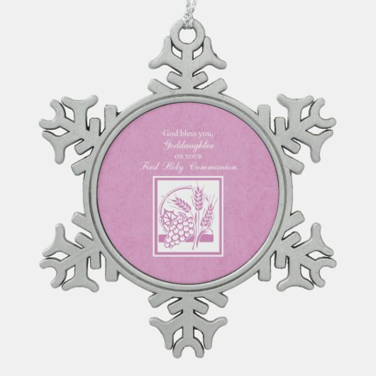 Goddochter First Commune, Roze Tin Sneeuwvlok Ornament (Voorkant)