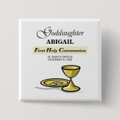 , Goddochter First Communion Chalice Vierkante Button 5,1 Cm (Voorkant)