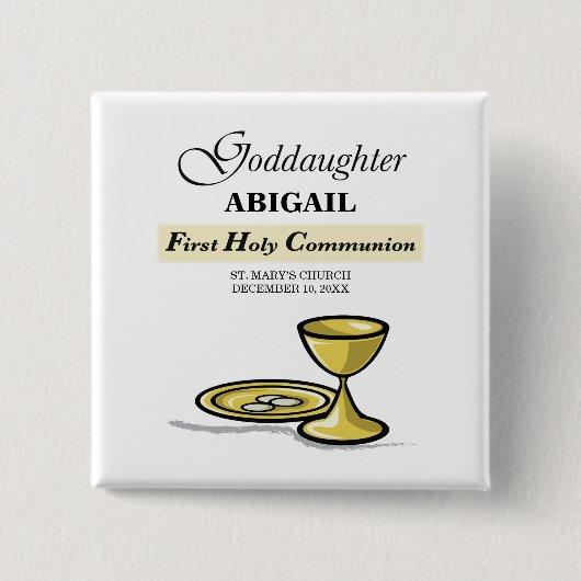 , Goddochter First Communion Chalice Vierkante Button 5,1 Cm (Voorkant)